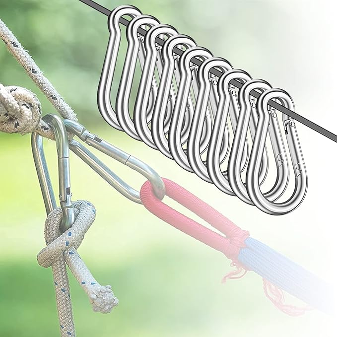 50PCS M8x5/16 Gavanized Steel Carabiner Clips, 3" Heavy Duty Spring Snap Hooks Carabiner, 470LBS Capacity Spring Quick Links Clips for Camping Hiking Hammock Swing and Outdoor Activities