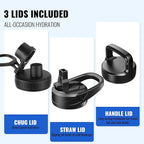 32oz Insulated Water Bottle with Straw, Stainless Steel Metal Vacuum Water Flask, Large Thermal Water bottle with Leakproof 3 Lids for Travel, Camping, Gym Sports Indigo Black