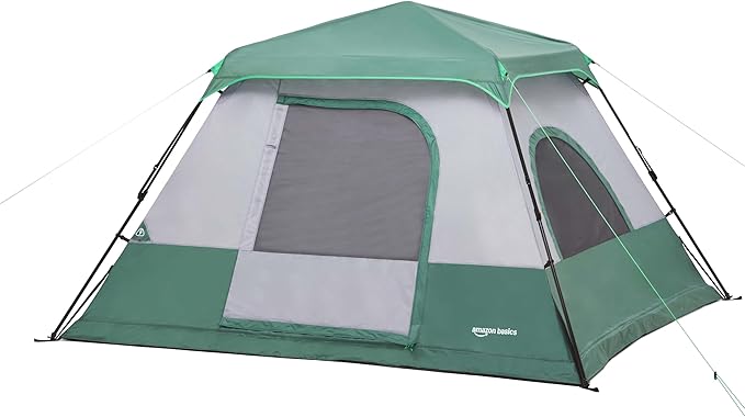 Amazon Basics Instant Camping Tent with Rainfly, Weather-Resistant, Quick Setup