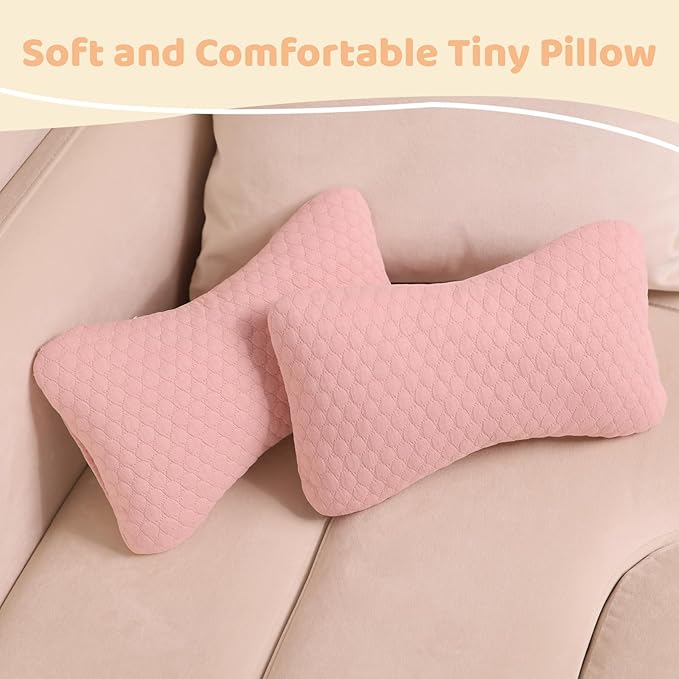 vocheer Small Pillows for Sleeping, 11"x 7" Mini Travel Pillow, Tiny Pillows for Neck, Wrist, Lumbar and Knee, Pets Pillow, Cotton, Machine Washable,Pink-2PC