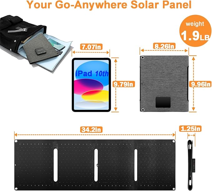 40W Portable Solar Panels,Mini Foldable Solar Panel with DC5.5,USB-C,USB-A Ports for Power Stations,Cellphones,Power Bank with Durable Coated and IPX5 for Camping Hiking Backpacking