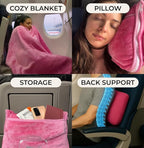 FlyHugz Pink Travel Blanket & Pillow Set (59.1"x47.2") with Carry Case, Luggage Sleeve & Clip – Portable, Lightweight, Breathable & Washable – Perfect for Plane, Car, Camping & Travel
