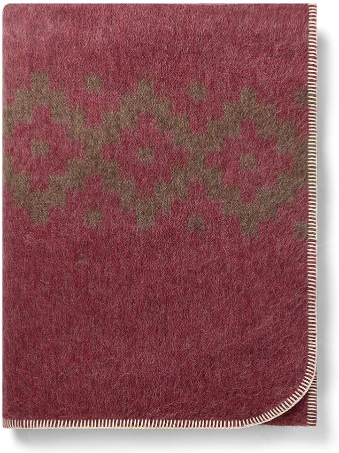 Thick Alpaca Wool Blanket Heavyweight Camping Outdoors Indoors Soft Peru Twin Size Ethnic Design (Soft Wine - Brown Design, Twin Size)