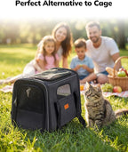 Morpilot Pet Carrier for Large Cats, Puppies & Small Dogs Up to 25lbs, Escape-Proof with Locking Zippers, Dual-Sided Cushion, Safety Buckle for Car & Vet Travel, Includes Foldable Bowl (Dark Gray)