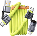 4 in 1 Multi USB C Cable 240W Fast Charging & Data Transfer, Thicker Silicone Multiple Charger Cord for iPhone iPad Charger Wire Combo with L/Type C/USB A for iPhone 16/15/Macbook, 5FT (Green)