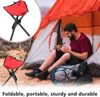 Travel Folding Camping Stool, 17.7 Inch Outdoor Tripod Seat Portable Fishing Chair Sturdy Three Legged Stool with Carry Strap for Camping Party Hiking Golf Mountaineering Picnic Beach, Red