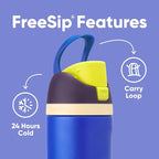 Owala Kids FreeSip Insulated Stainless Steel Water Bottle with Straw for Sports, Travel, and School, BPA-Free Sports Water Bottle, 16 oz, Celestial Sphere