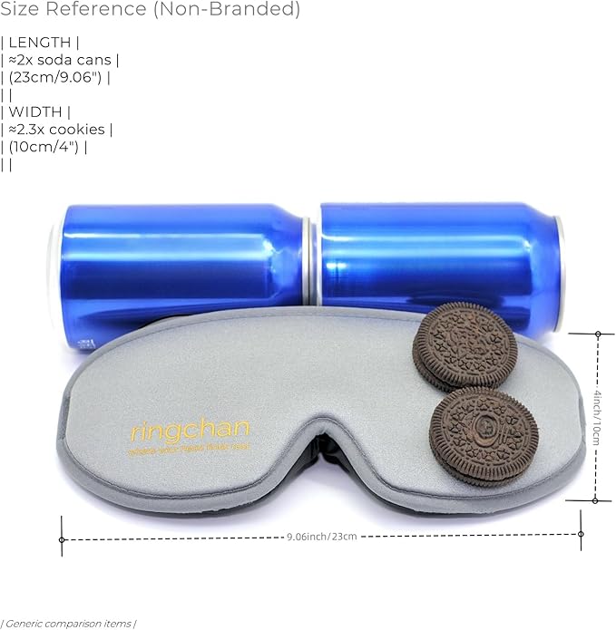 ringchan Complete Blackout 3D Sleep Mask – Contoured & Zero-Pressure Eye Cover for Sleep, Travel & Office Nap – Soft, Hair-Friendly Adjustable Strap – Slate Gray
