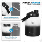 NATURE PIONEOR Insulated Water Bottles with Strap Pouch - 84 oz Stainless Steel Vacuum Bottle with Holder/Carrier/Sleeve - 18/8 Food Grade 84oz Water Jug