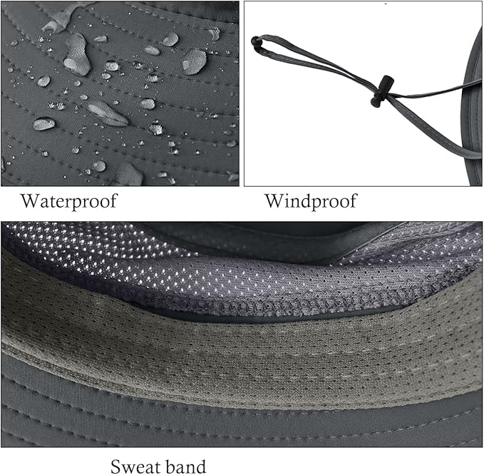 3 Pack Mens UPF 50+ Wide Brim Sun Hat with Neck Flap for Fishing Hiking Garden