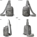 3L SMALL Sling Bag Fanny Packs For Women Men Mini Crossbody Chest Belt Travel Bag Purse Handbag Faux Leather Fashion Cute Dark Grey