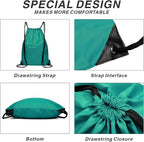 Drawstring Backpack Sports Water Resistant String Bag Sport Gym Sackpack for Women Men Students Large Size with Zipper, Teal