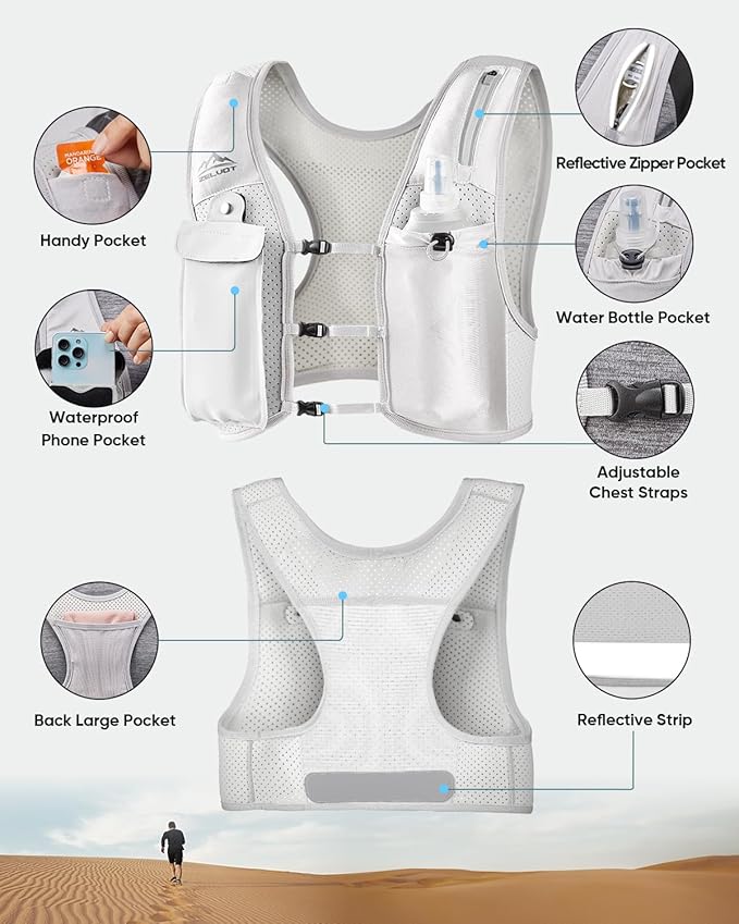 Running Vest for Women Men, USA Original Patent, Adjustable Chest Straps Running Hydration Vest with 500ml Soft Flask, Lightweight Reflective Hydration Backpack for Marathon