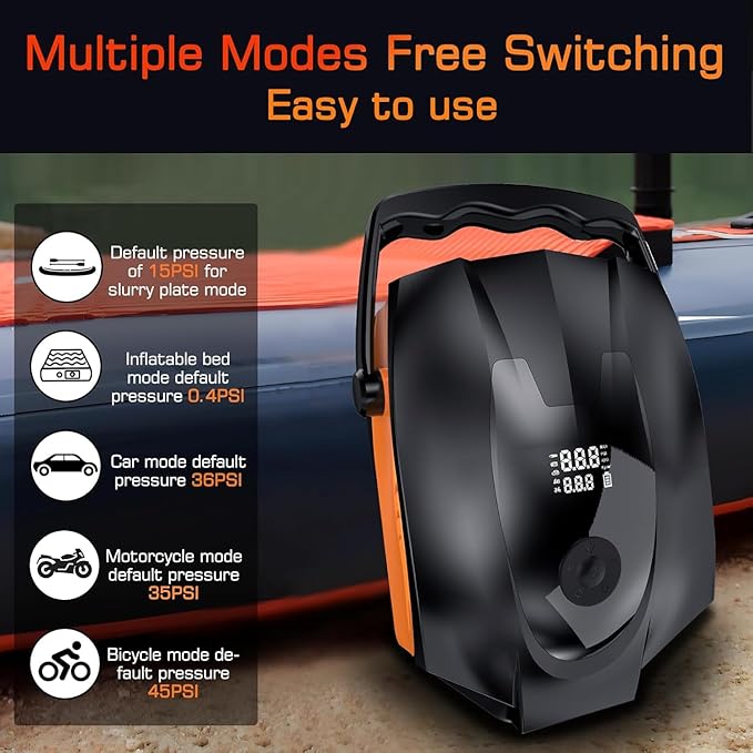 50PSI Paddle Board Pump Electric Portable, High Pressure Sup Pump - Dual Stage Inflation, Auto Shut Off and Deflate for Stand Up Paddle Board/Car/Kayak/Bicycle