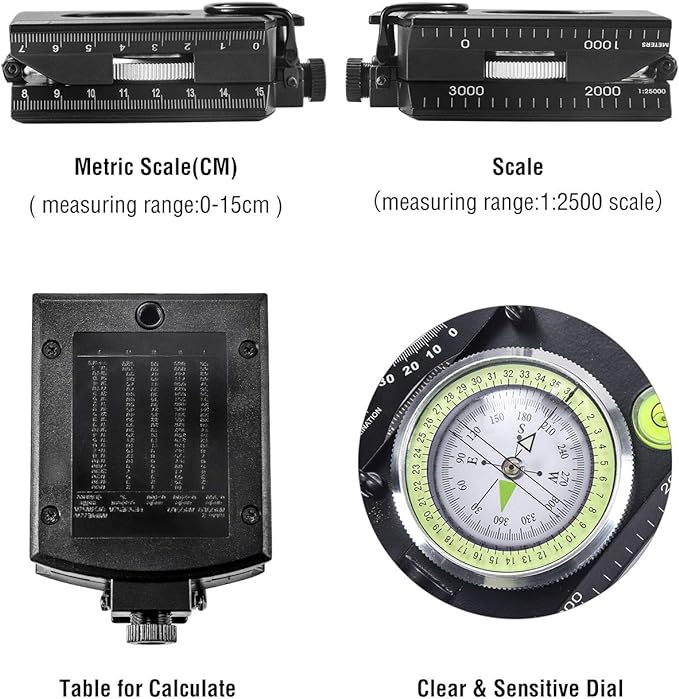 Eyeskey Multifunctional Military Sighting Navigation Compass with Inclinometer | Impact Resistant & Waterproof Compass for Hiking, Camping