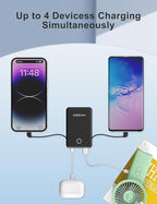 6000mah Ultra Slim Built in Cables Power Bank, Card Size Built in USB C Cords Battery Pack Portable Charger for Phones, 3 Output External Battery Pack Compatible with iPhone, Samsung, Deep Black