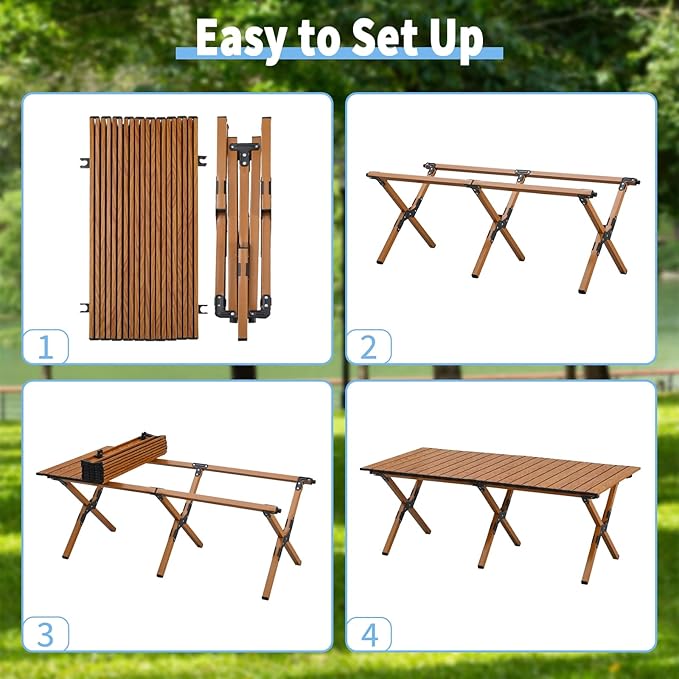 Roll-Up Camping Table Aluminum Low Folding Table for Outdoor Picnic BBQ Backyard Beach Easy Carrying in Bag-4FT