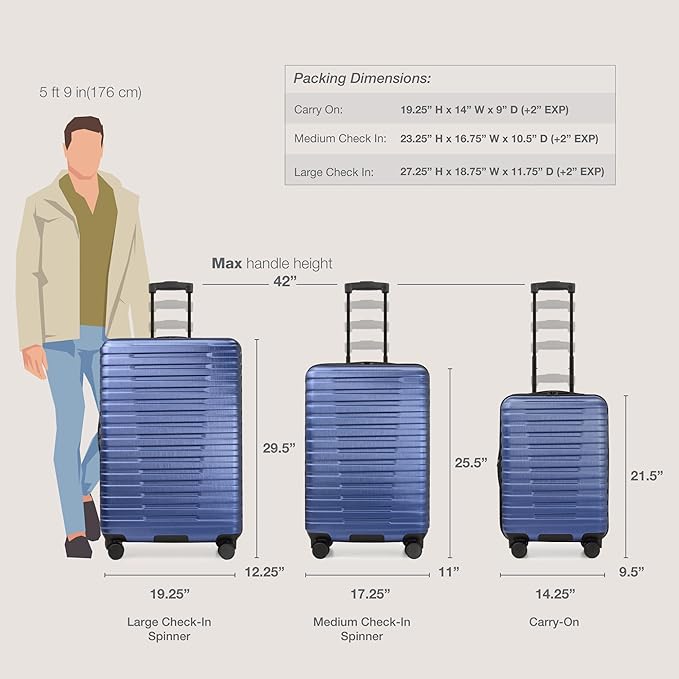 U.S. Traveler Boren Expandable Hardside Rugged Travel Luggage with 8 Spinner Wheels, Navy, Carry-on 22-Inch