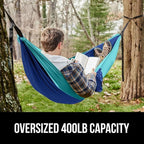 GORILLA GRIP Durable Portable Camping Hammock, Holds 400lbs with Heavy Duty Tree Straps, Comfortable Travel Swing, Camp Hammocks, Easy to Use and Install, Outdoor Essentials, Blue, 9x4.5 FT