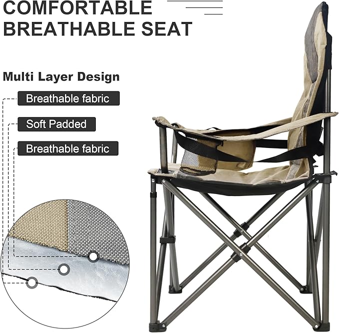 Folding Camping Chair:Oversized Portable Lawn Chairs for Adults,Outdoor Heavy Duty Padded Seats,Support 350 LBS,for Camp,Travel & Picnic