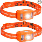 Rechargeable Headlamp Flashlight,Super Bright LED Head Torches,Sensor Control, 6 Light Settings, IPX5 Waterproof & Lightweight, Ideal for Camping, Running & Hiking Outdoor (2, Orange)