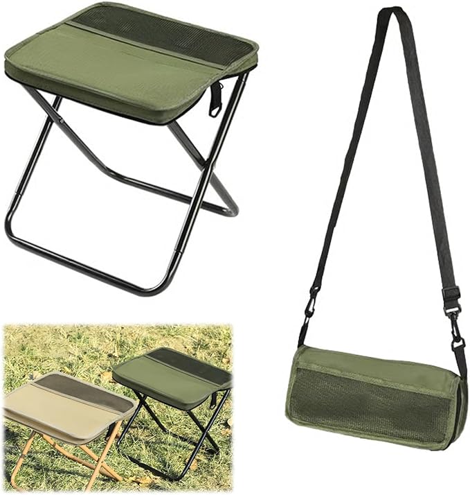 Foldable Portable Backpack Stool|Collapsible Stool for Camping,Hiking |Lightweight Ultralight Pocket Chair|Capacity 330LBS|Outdoor Footstool for Travel Walking Fishing Picnic BBQ (Army Green, Large)