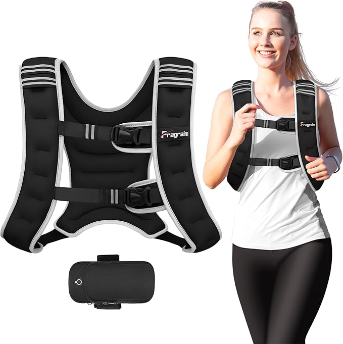Fragraim Weighted Vest for Women Men - 8lb/10lb/12lb/16lb/22lb/25lb/30lb Weight Vest with Reflective Stripe, Detachable Phone Pouch, Ideal for Walking, Strength Training, Running, Workout, Cardio