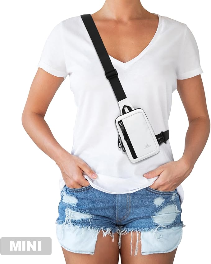 Peicees Small Crossbody Bag for Men Women Mini Sling Bag Travel Running Phone Daypack Cross Body Shoulder Bags, 2 Sizes, Small White