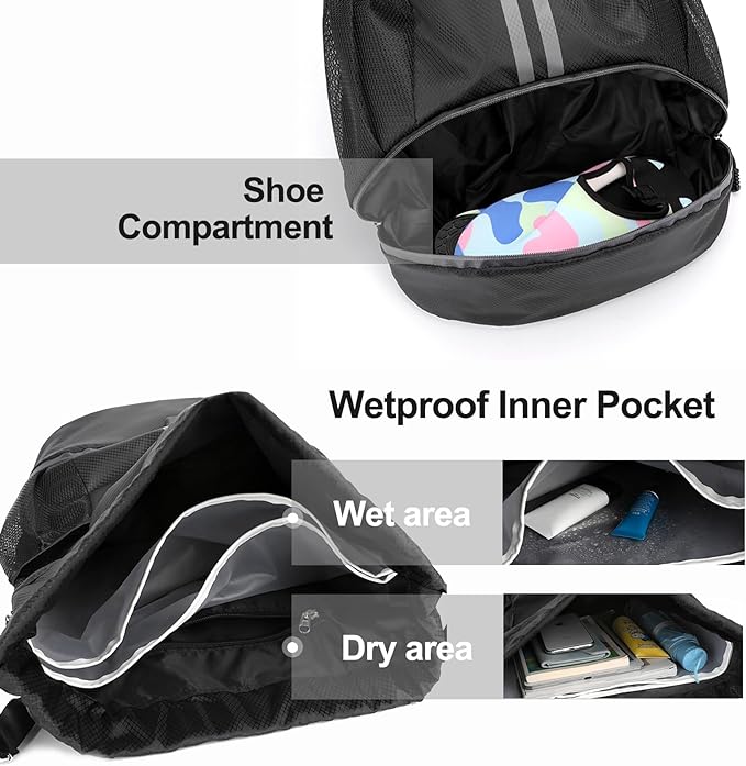Hoedia Sports Drawstring Backpack - String Swim Gym Bag with Shoes Compartment and Wet Proof Pocket for Women&Men