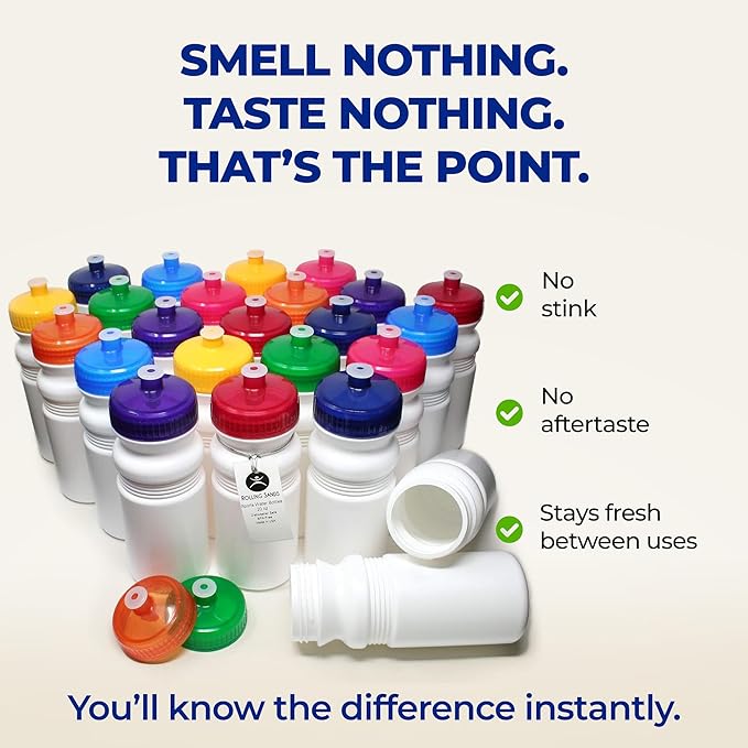 Rolling Sands USA Made 20 Ounce Sports Water Bottles - 24-Pack Bulk BPA-Free Blank Sports Bottles for Teams & Classrooms - Clear Frost Bottle/Yellow Lid, No Smell No Taste