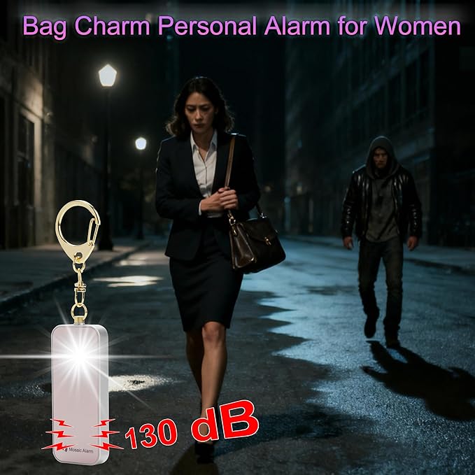 Ultrathin Personal Alarm Rainproof Ultra-Lightweight (0.8 oz) Bulky-Free Keychain Siren for Women, Students Safety. SOS Emergency 130db Hiking Alert Strobe Light. Replaceable Battery. Gold