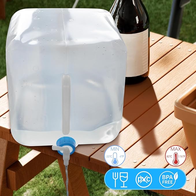 3PCS x 5.3Gal/20L, Water Storage Container, Food Safe Emergency Water Jugs with Spigot, Collapsible, BPA-Free, Portable Water Bottle Survival Kit for Camping, Hiking, Fishing, Canteen Style
