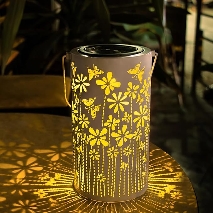 Solar Lanterns Outdoor Waterproof, Butterfly Hanging Solar Outdoor Lantern Birthday Gifts for Women White 1000MAH Solar Lights for Outside, Yard, Pathway, Patio, Garden Decor