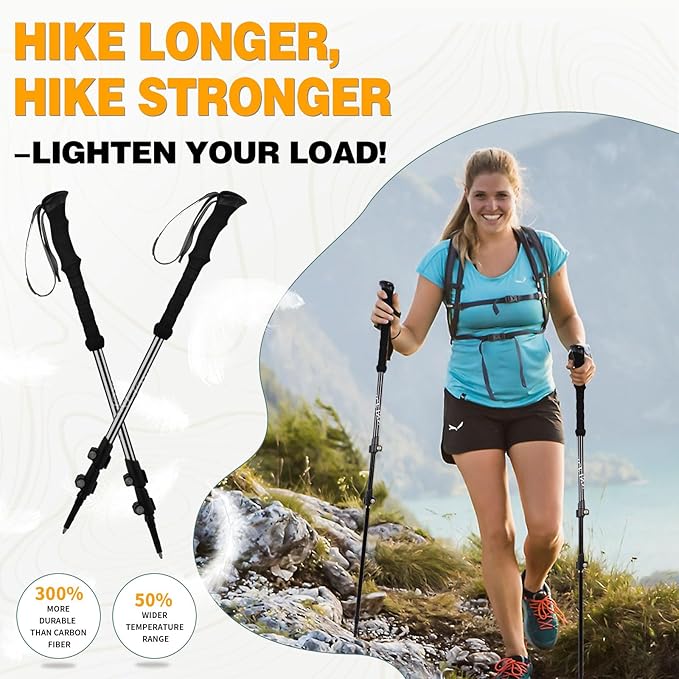 Trekking Poles - 2PC Hiking Poles for Backpacking, Ultralight Telescopic Walking Sticks, Aircraft-Grade 7075 Aluminum with EVA Foam Grips, Lightweight Hiking Sticks for Seniors Women Men