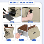 EAGLE PEAK Outdoor Folding Camping Table with Large 3-Tier Storage Organizer and Side Pockets, Easy Set Up Portable Aluminum Camping Kitchen, Beige