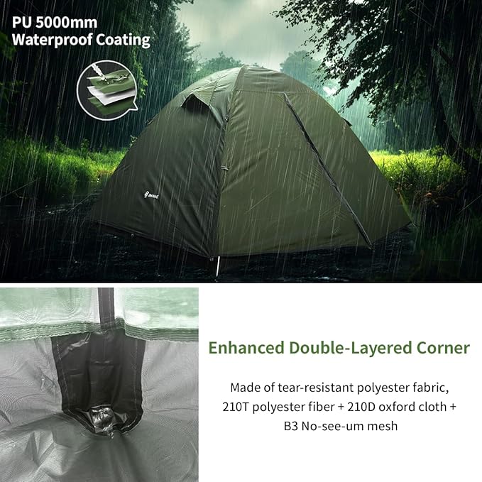 Backpacking Tent for Camping 2/3/4 Person Hiking Ultralight Tent for Waterproof Windproof Outdoor Tents Easy Setup Two Doors Double Layer Lightweight Instant Tents