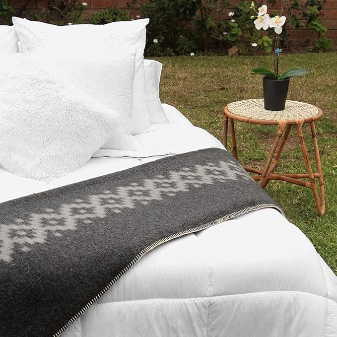 Thick Alpaca Wool Blanket Heavyweight Camping Outdoors Indoors Soft Peru King Size Ethnic Design (Dark Gray - Soft Gray Design, King Size)