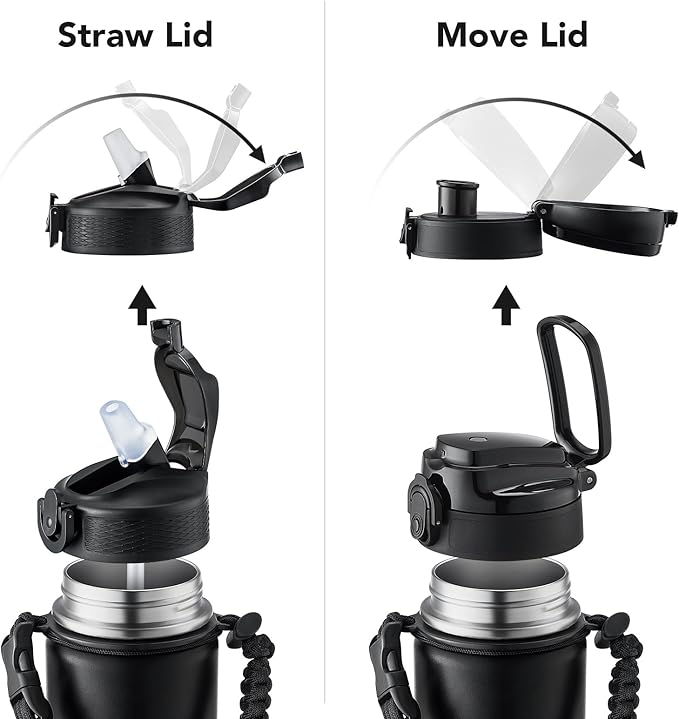 GOSWAG Insulated Sports Water Bottle, 24oz 2 Lids(with Straw/No Straw), Stainless Steel Water Bottles with Paracord Handle, Insulated Bottle with Double-Wall Vacuum Insulation