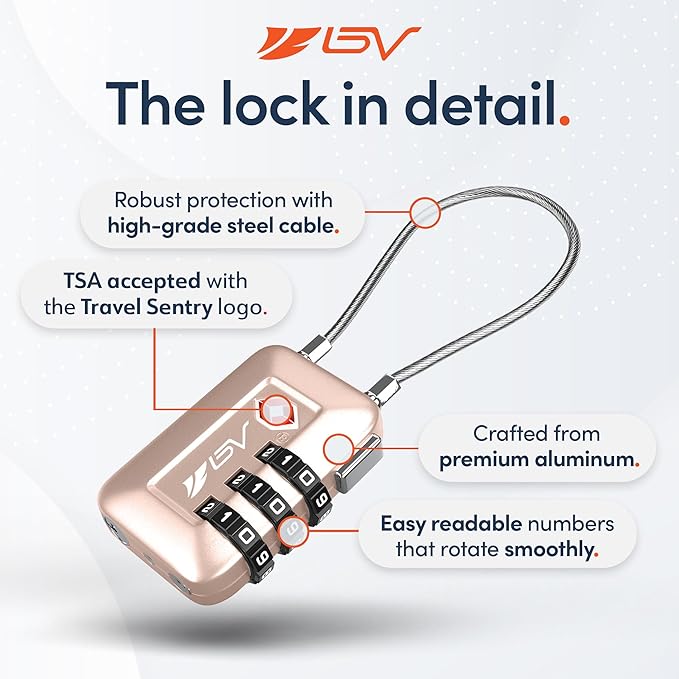 TSA Accepted Luggage Travel Lock, Set-Your-Own Combination Lock for School Gym Locker, Luggage Suitcase Baggage Locks, Filing Cabinets, Toolbox, Case (Titanium, 4 Pack)