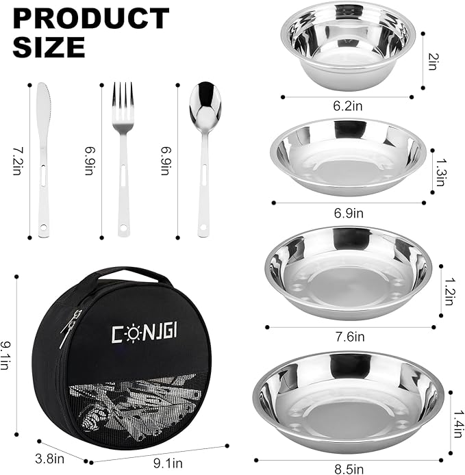 Camping Mess Kits - 28pcs Camping Dinnerware Set Camping Gifts Camping cookware Sets Camping Accessories Camping Cooking Utensils Set Bowls, Plates, Knives, Forks, Spoons