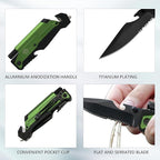8.5" Military Outdoor Hunting Camping Pocket Knife, 7 in 1 Multi-Function Folding Knives with Fire Starter LED Light Seatbelt Cutter Glass Breaker Bottle Opener Tactical Blade (Green)