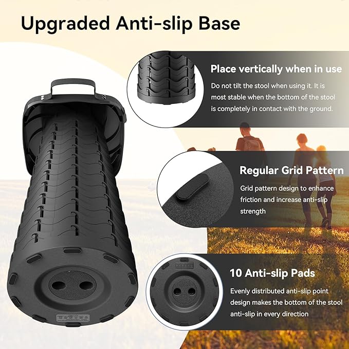 2025 Upgraded Portable Folding Stool, Collapsible Stool, Telescoping Camping Stool with Max Load Capacity 485lbs, Square Retractable Seat for Camping Gardening Fishing Hiking BBQ[Black]