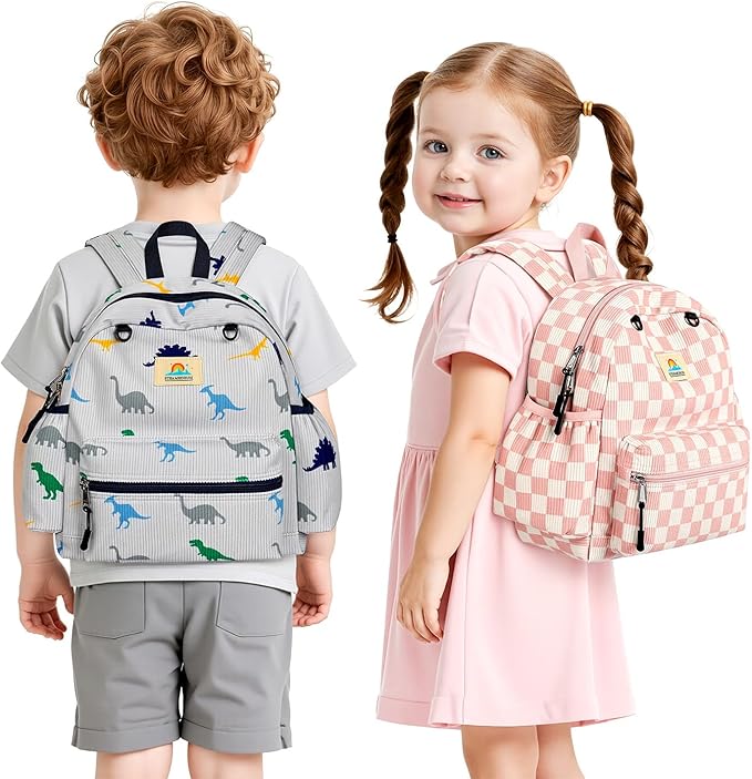 STEAMEDBUN Corduroy Toddler Backpack for Girls 2-4: Kids backpack for Boys Girls - 12 inch Preschool Kindergarten Backpacks - Checkerboard