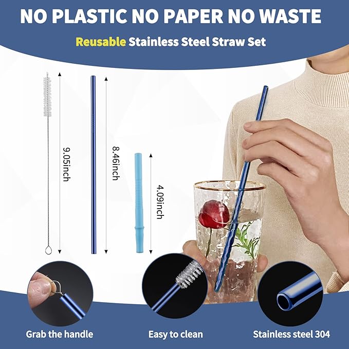 Portable Travel Utensils Set,Reusable Utensils,Travel Camping Cutlery Set,Stainless Steel Flatware Set with Case,Lunch Boxes Workplace Camping School Picnic (Blue)