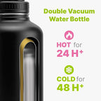 Water Bottle 64 oz Stainless Steel Vacuum Insulated Sports Water Bottle with Spout Lid- Metal Leak Proof Travel Wide Mouth Water Flask (Black)