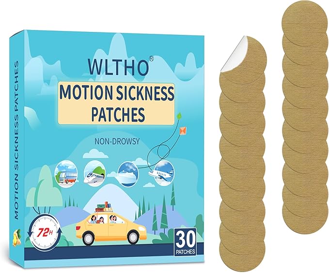 30ct Motion Sickness Patches Non Drowsy, Sea Sickness Patch for Cruise Travel Essentials, Waterproof Patches Behind Ear, Tan Color, Long Last 72H