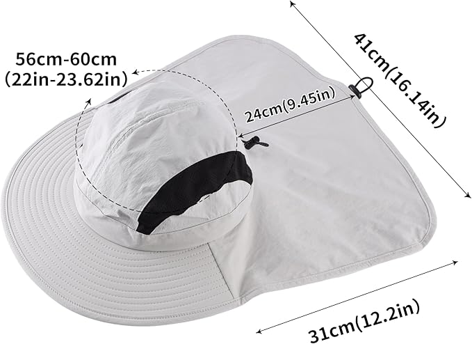 Home Prefer UPF 50+ Sun Hats for Men Women Wide Brim Fishing Hat with Neck Flap UV Protection Sunblock Safari Bucket Hat