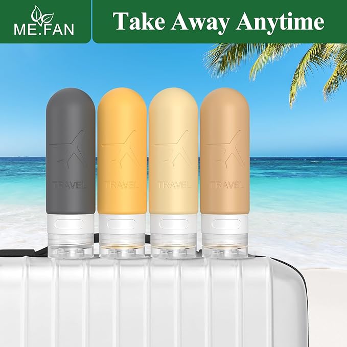 ME.FAN Travel Bottles for Toiletries, TSA Approved 3oz Travel Size Containers, Silicone Squeezable Portable Split Bottle, Travel Accessories for Conditioner, Shampoo, Lotion- 4 Pack Pink