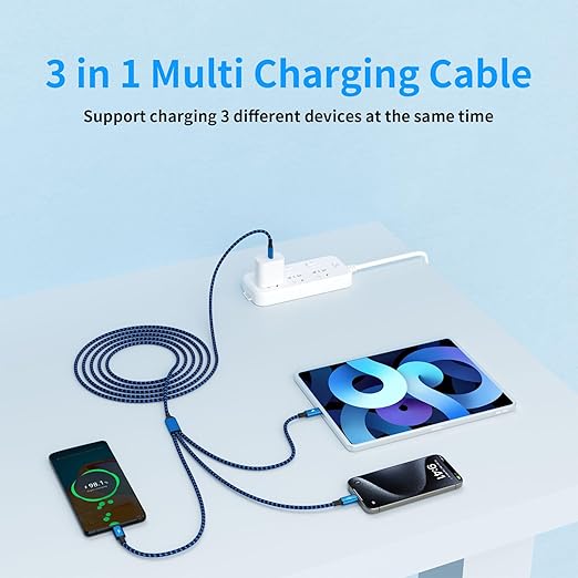 USB C Splitter Cable Multi Charging Cable, Nylon USB C Splitter Cable, Multiple Charger Cord with 3 Type C Compatible with iPhone 16/15 Series, Galaxy S Series with Most Phones and More (2Pack 5FT)