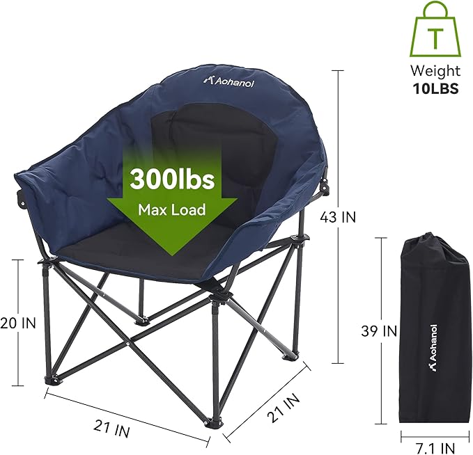 Oversized Camping Chairs, Camp Chairs, Camping Chairs for Heavy People, Padded Outdoor Folding Moon Chairs with Extra Wide Seats, Lawn Chairs Folding Supports up to 350lbs